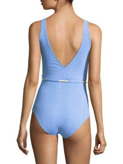 Shop Lisa Marie Fernandez Yasmin Seersucker One-piece Swimsuit In Cornflower