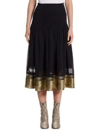 Shop Chloé Smocked Waist Lurex Midi Skirt In Gold