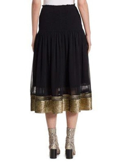 Shop Chloé Smocked Waist Lurex Midi Skirt In Gold