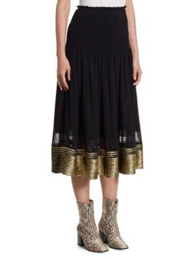 Shop Chloé Smocked Waist Lurex Midi Skirt In Gold