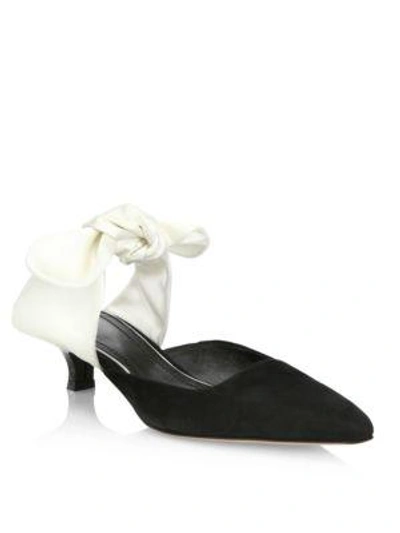 Shop The Row Suede And Satin Bow Mules In Black White