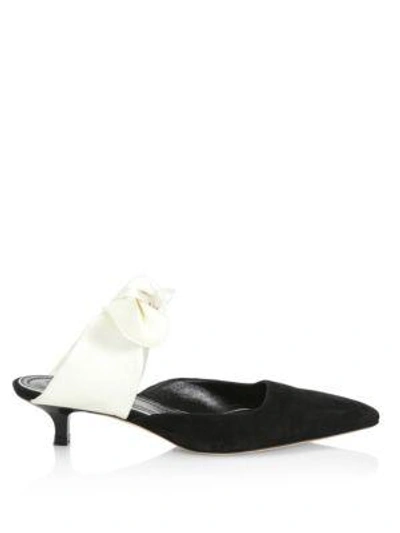 Shop The Row Suede And Satin Bow Mules In Black White