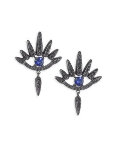 Shop Nikos Koulis Blue Diamond And Sapphire Spetrum Black Gold Earrings In Multi