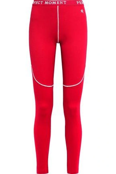 Shop Perfect Moment Monogram-trimmed Jersey Thermal Leggings In Red