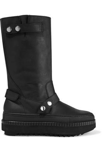 Shop Moschino Woman Platform Leather Boots Black