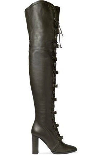 Shop Jimmy Choo Woman Maloy 95 Buckled Leather Over-the-knee Boots Army Green