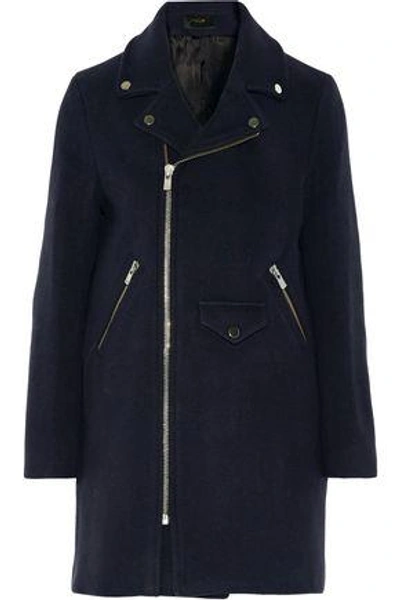 Shop Maje Garius Asymmetric Wool-blend Felt Coat In Midnight Blue