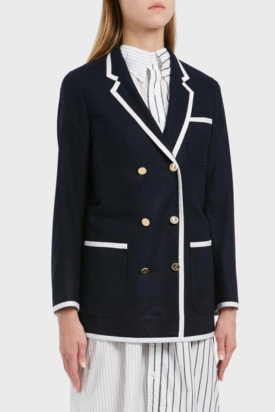 Shop Thom Browne Double-breasted Wool Blazer In Navy
