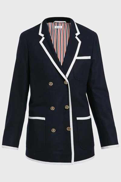 Shop Thom Browne Double-breasted Wool Blazer In Navy