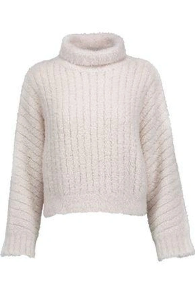 Shop Brunello Cucinelli Woman Flocked Cashmere-blend Turtleneck Sweater Ecru