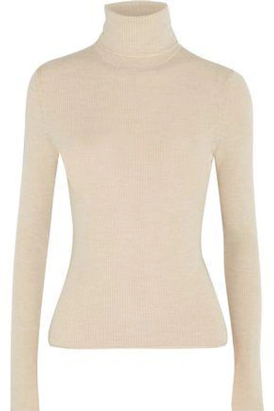 Shop Alice And Olivia Woman Roberta Ribbed Wool Turtleneck Sweater Ecru