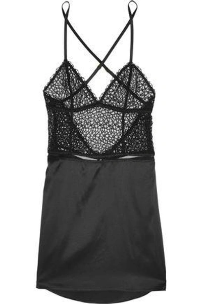 Shop La Perla Woman Circles Guipure Lace And Stretch-silk Satin Chemise Black