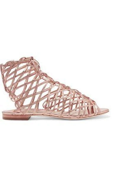 Shop Sophia Webster Woman Delphine Metallic Leather Sandals Pink