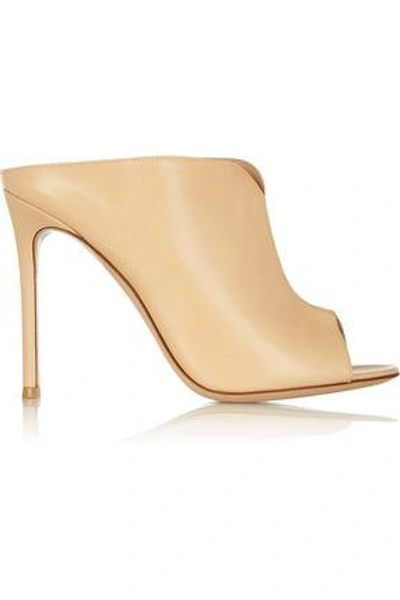Shop Gianvito Rossi Woman Leather Mules Beige