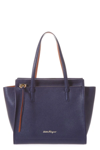 Shop Ferragamo Ami Large Grained Leather Shoulder Bag In Blue