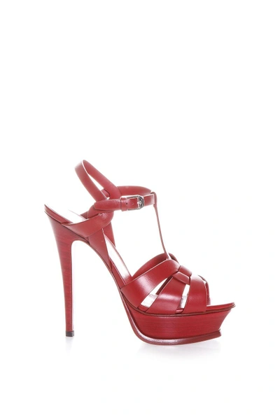 Shop Saint Laurent Tribute Leather Sandals In New Red