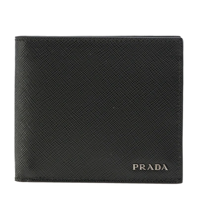 Prada Contrast Logo Bifold Wallet In Black