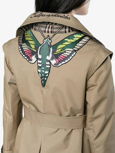 Shop Gucci Butterfly Appliqué Gabardine Trench Coat In Nude&neutrals