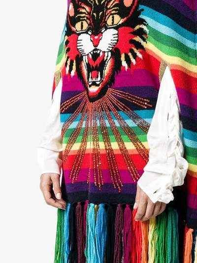 Shop Gucci Angry Cat Intarsia Striped Cape In Multicolour