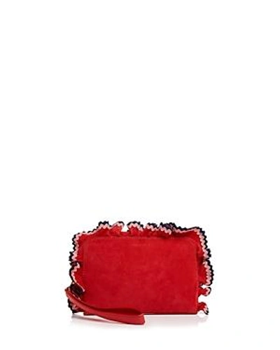 Shop Loeffler Randall Ruffle Attache Suede Clutch In Red Multi/gold