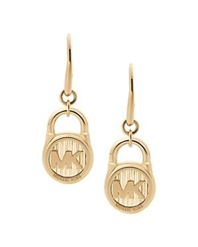 Shop Michael Kors Logo Drop Earrings In Gold