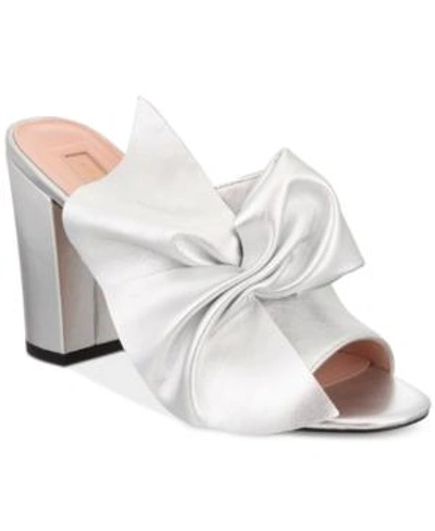 Shop Avec Les Filles Marie Bow Block-heel Slides Women's Shoes In Silver Metallic