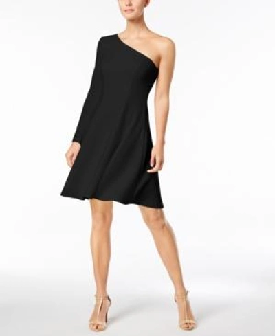 Shop Calvin Klein One-shoulder Fit & Flare Dress In Black