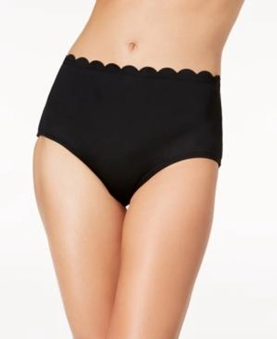 Shop Kate Spade High-waist Scalloped Bikini Bottoms Women's Swimsuit In Black