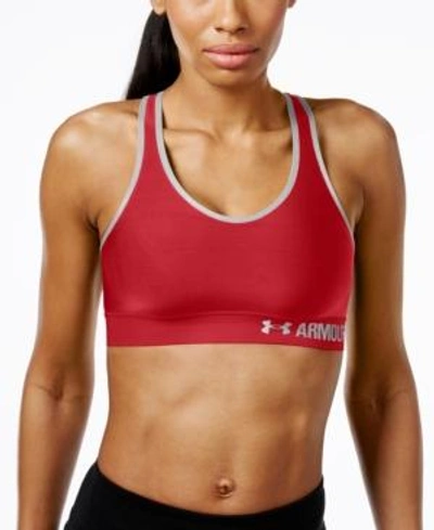 Shop Under Armour Heatgear Mid-impact Compression Sports Bra In Red