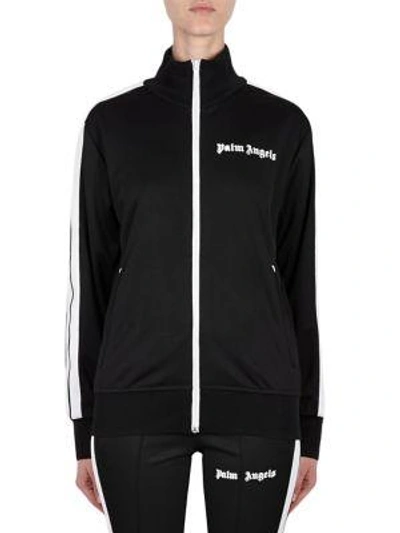 Shop Palm Angels Logo Zip Track Jacket In Black White