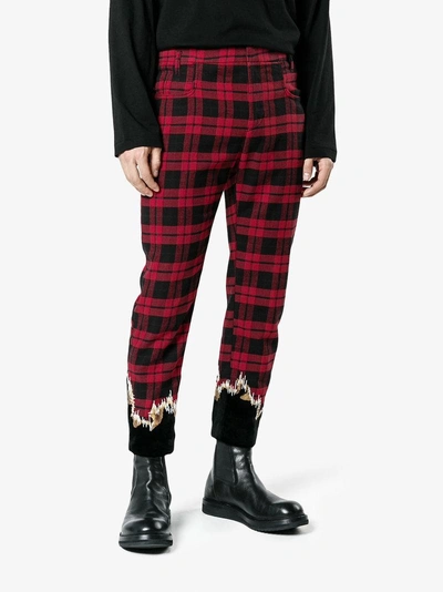 Shop Haider Ackermann Embroidered Cotton Checked Trousers In Red