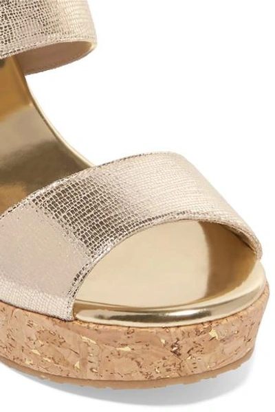 Shop Jimmy Choo Parker 100 Metallic Textured-leather Wedge Sandals In It35