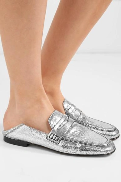 Isabel Marant Fezzy Metallic Cracked-leather Collapsible-heel Loafers In  Silver | ModeSens