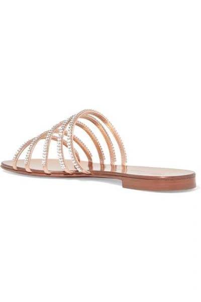 Shop Giuseppe Zanotti Nuvoroll Crystal-embellished Metallic Leather Slides In Copper