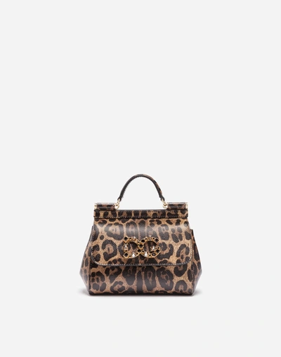 Shop Dolce & Gabbana Mini Sicily Bag In Printed Leather In Leo Print