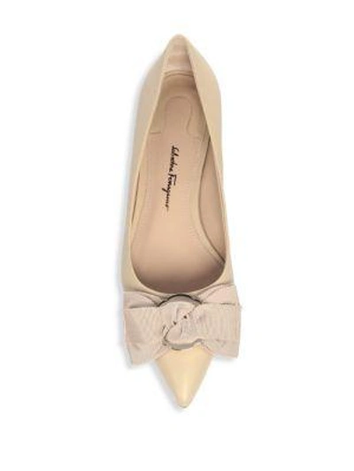 Shop Ferragamo Talla Bow Leather Flats In Almond