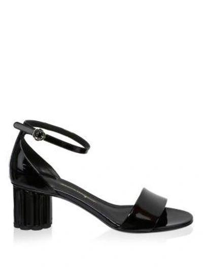 Shop Ferragamo Eraclea Patent Leather Ankle-strap Sandals In Black