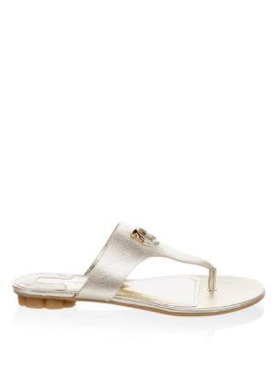 Shop Ferragamo Enfola Metallic Thong Sandals In Sahara