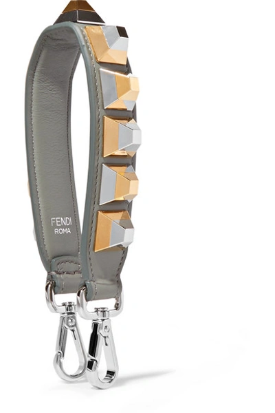 Shop Fendi Studded Leather Bag Strap In Gray