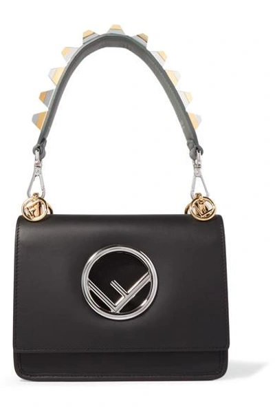 Shop Fendi Studded Leather Bag Strap In Gray