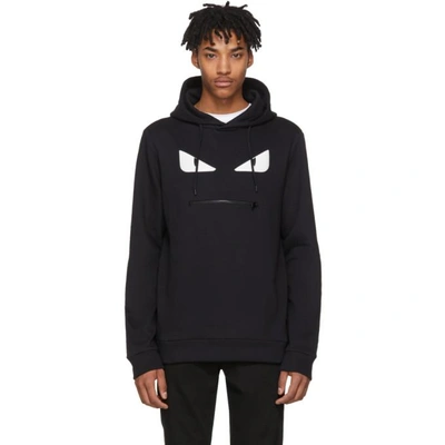 Shop Fendi Black 'bag Bugs' Zip Mouth Hoodie