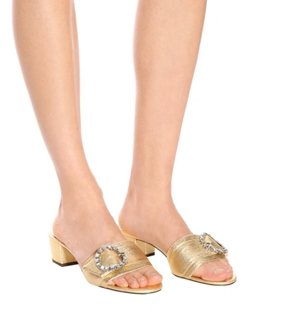 Shop Jimmy Choo Granger 35 Metallic Leather Slides In Gold