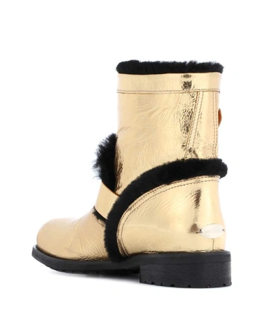 Shop Jimmy Choo Youth Fur-lined Leather Ankle Boots In Gold