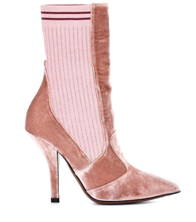 Shop Fendi Exclusive To Mytheresa.com - Velvet Ankle Boots In Pink