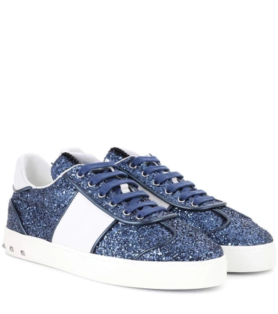 Shop Valentino Fly Crew Glitter Sneakers In Blue