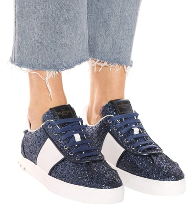 Shop Valentino Fly Crew Glitter Sneakers In Blue