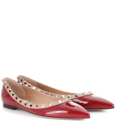 Shop Valentino Rockstud Patent Leather Ballerinas In Red