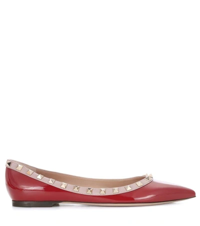 Shop Valentino Rockstud Patent Leather Ballerinas In Red