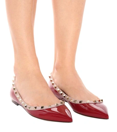 Shop Valentino Rockstud Patent Leather Ballerinas In Red