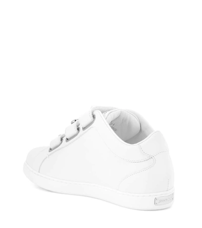 Shop Jimmy Choo Ny Embellished Leather Sneakers In White